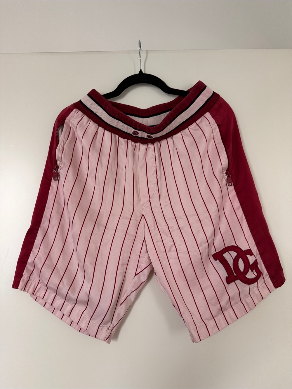 Dolce Pink and Burgundy Pinstripe Athletic Shorts